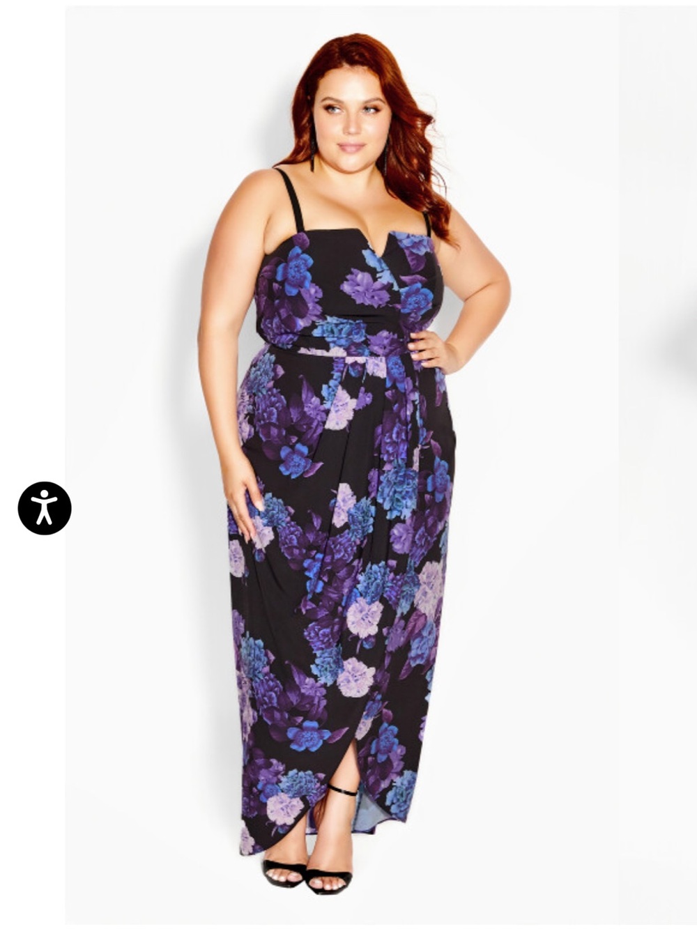 City Chic Hydrangea Floral High Low Maxi Dress with Spaghetti Straps